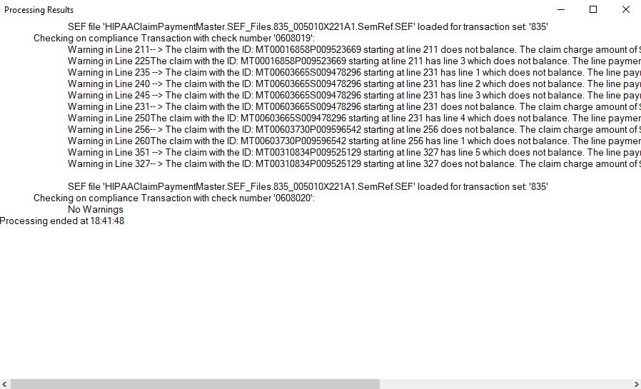 The "Processing Results" window.