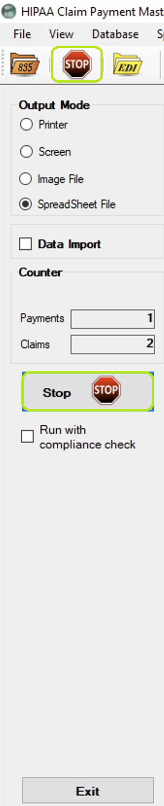 The "Run" button is replaced by a "Stop" button. The "Run" button is replaced by a "Stop" button.
