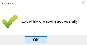 Pop-up confirming the creation of the spreadsheet. Pop-up confirming the creation of the spreadsheet.