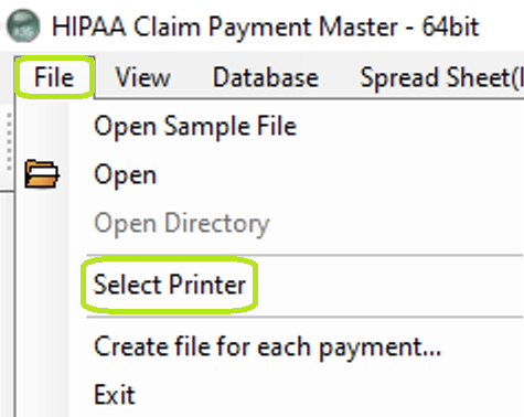 The "Select Printer" option from the "File" tab. The "Select Printer" option from the "File" tab.