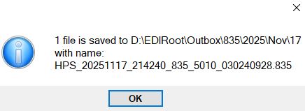 Pop-up confirmation of file saved.
