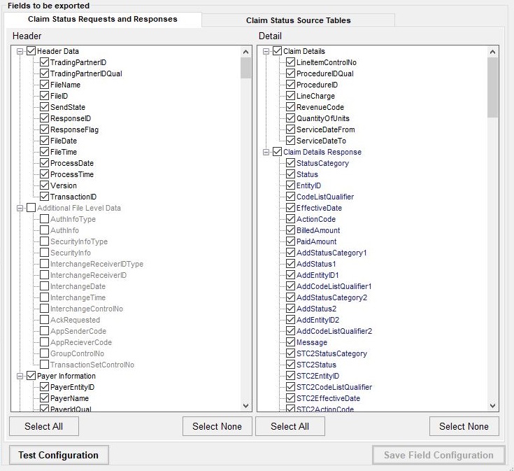 Selecting the fields to be exported.