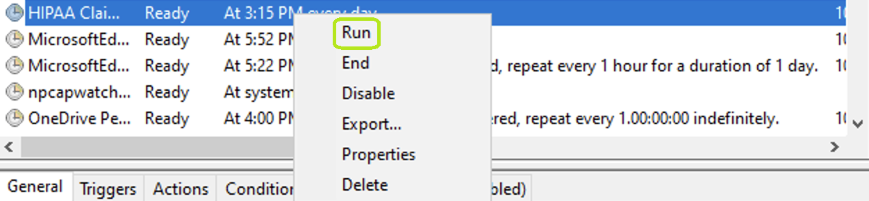 The "Run" option is under the task's drop-down menu. The "Run" option is under the task's drop-down menu.