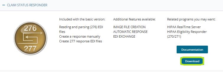 The "Downloads" page with the "Download" button next to the desired product.