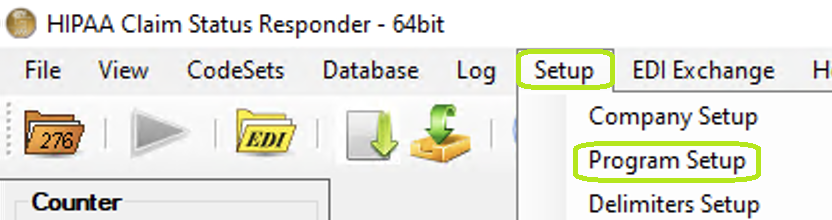 The "Setup" menu and "Program Setup" button.