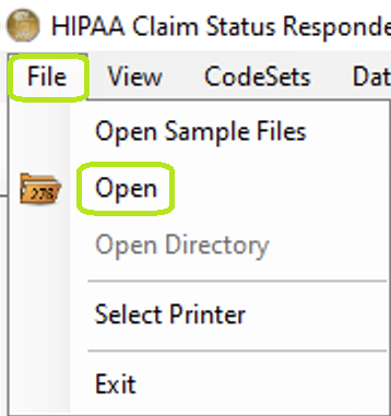 Click the "Open 276" tab to search for an EDI file. Click the "Open 276" tab to search for an EDI file.