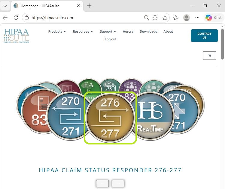 The Claim Status Response 276-277 Icon in the HIPAAsuite website homepage. 