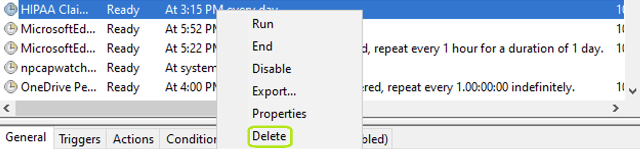 The “Delete” option is under the task’s drop-down menu. The “Delete” option is under the task’s drop-down menu.
