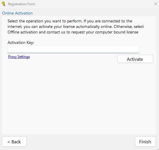 Paste your activation key into the text box. Paste your activation key into the text box.