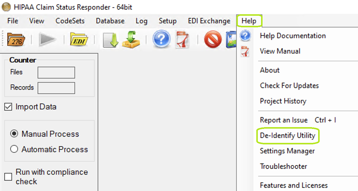 The "De-Identify Utility" menu.