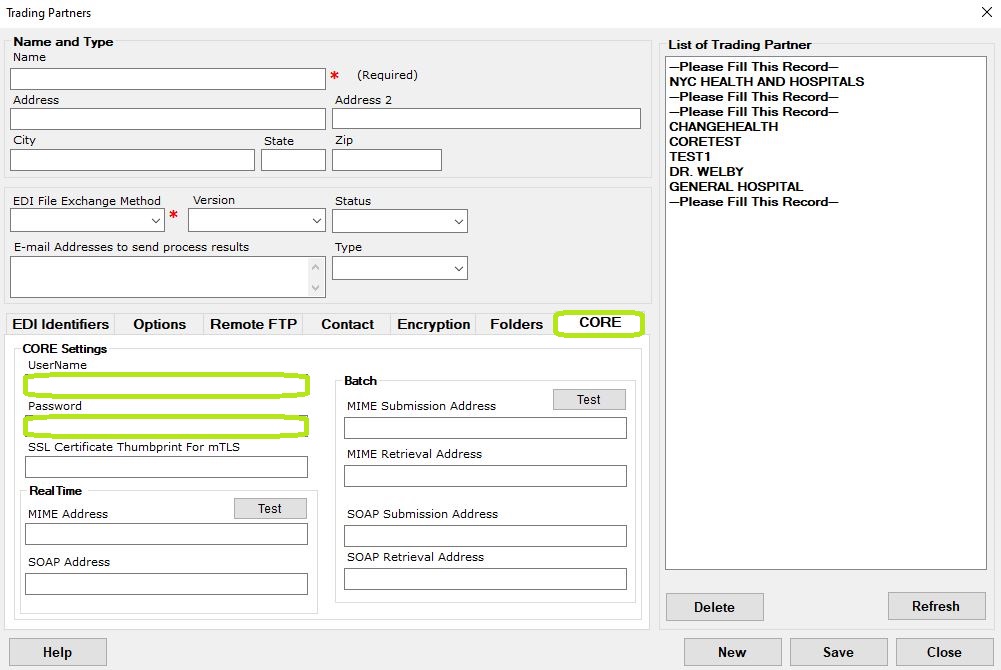 Username/Password fields are used by the RealTime Server to authenticate Trading Partners.