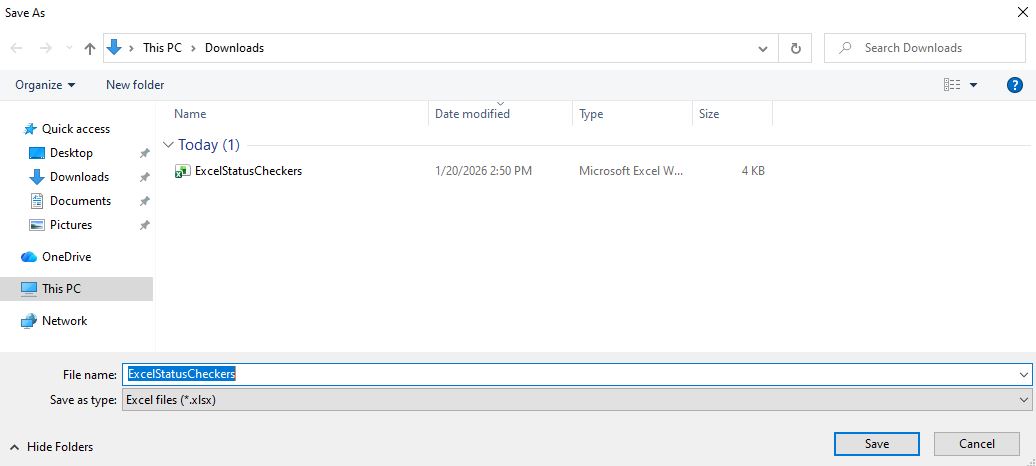 Select the location to save the spreadsheet.