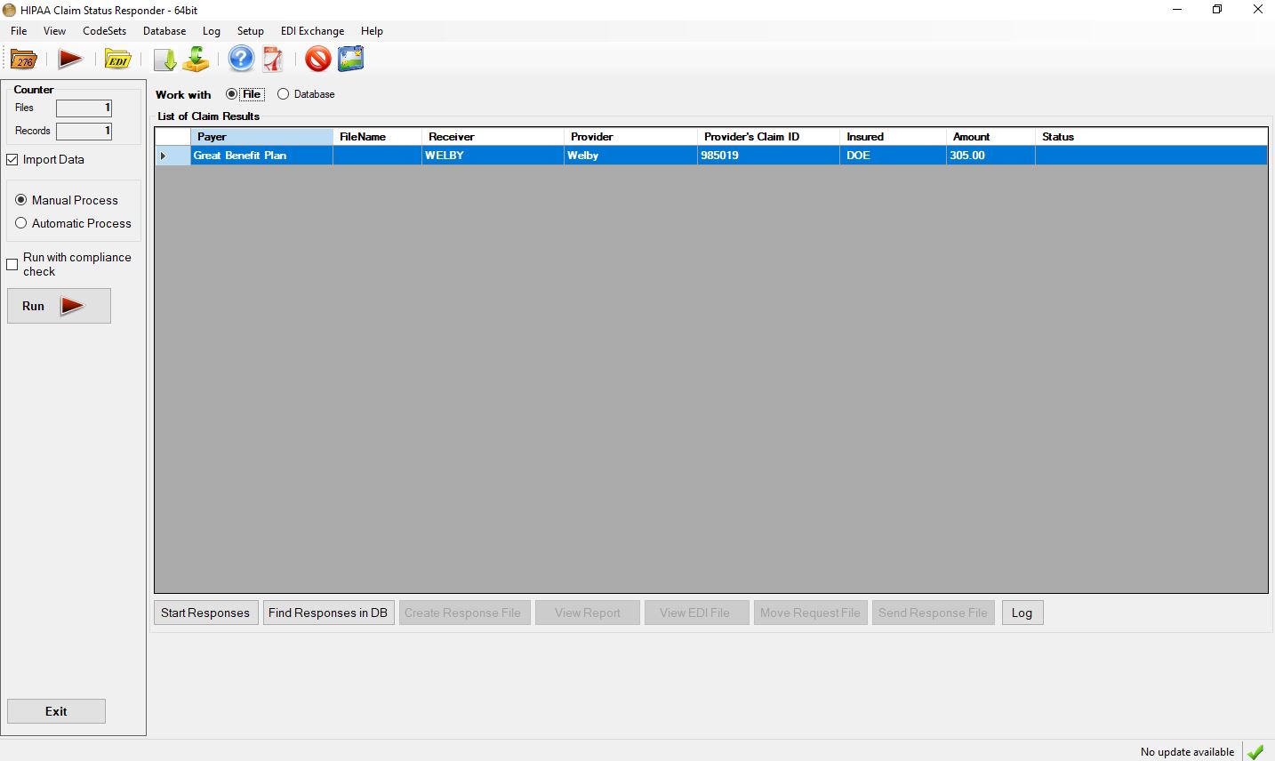 After parsing a 276 request file the individual requests are displayed. After parsing a 276 request file the individual requests are displayed.