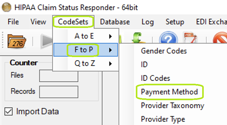 The "Payment Method" option is under the "F to P" sub-menu.