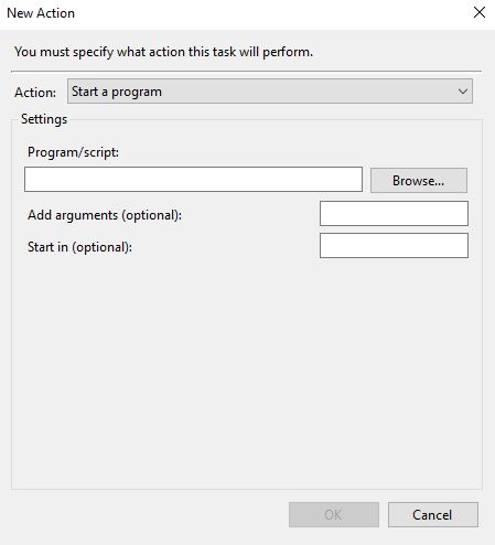 The “New Action” window. The “New Action” window.