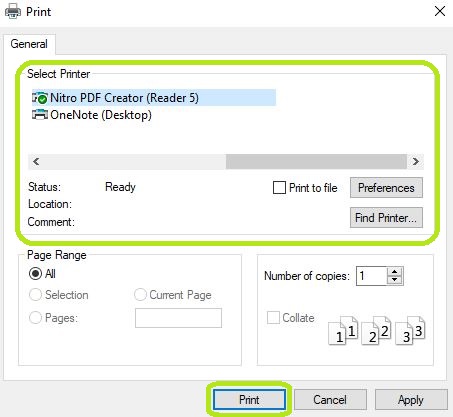 Choose your printer from the "Select Printer" box.