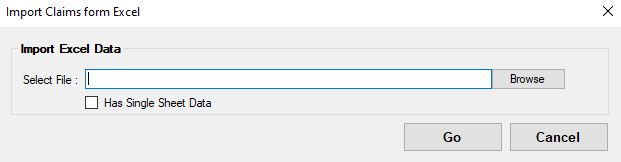 The "Import Claims from Excel" window. The "Import Claims from Excel" window.