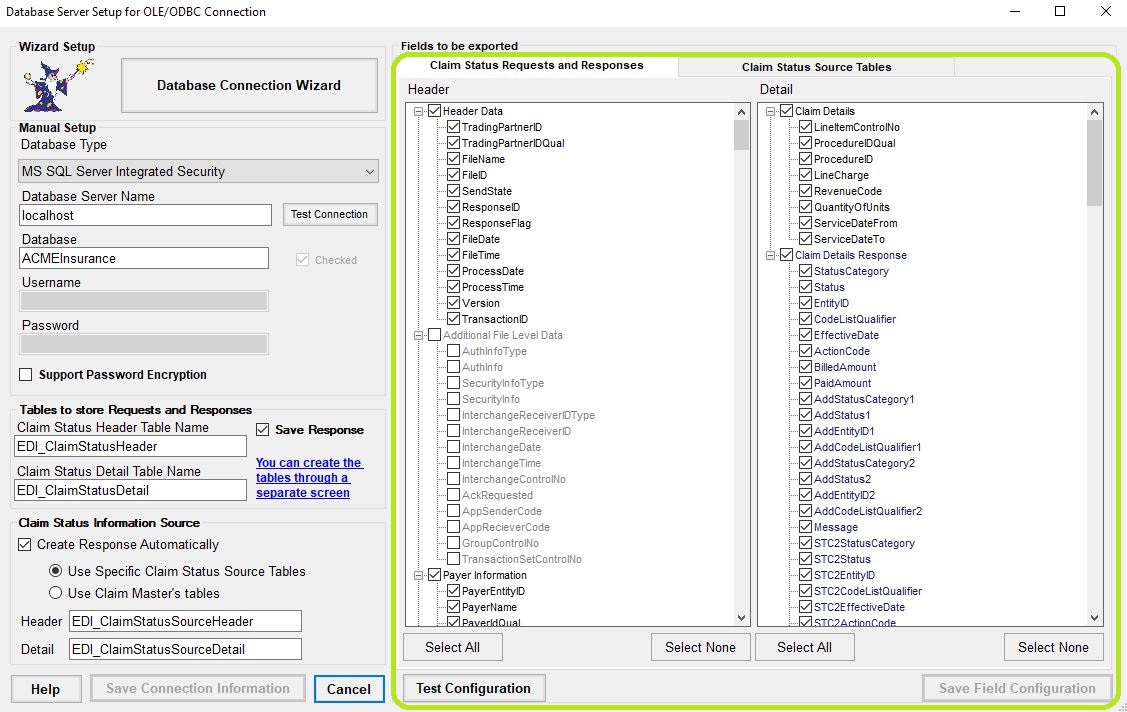 Choose the fields to include in your database tables. Choose the fields to include in your database tables.