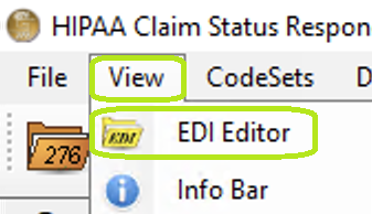 The "EDI Editor" option is under the "View" tab. The "EDI Editor" option is under the "View" tab.