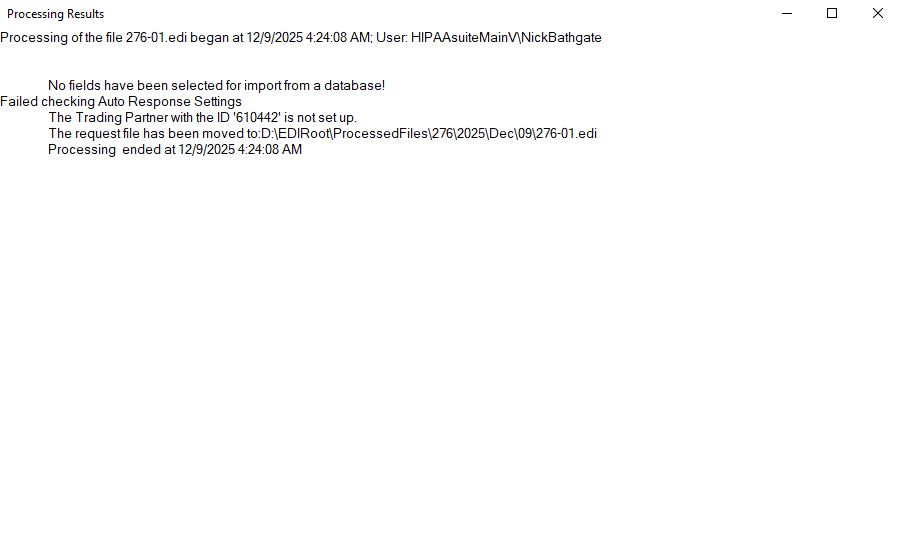 The "Processing Results" window. The "Processing Results" window.