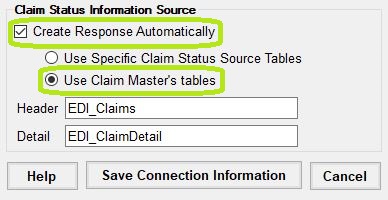 Claim Master tables selected. Claim Master tables selected.