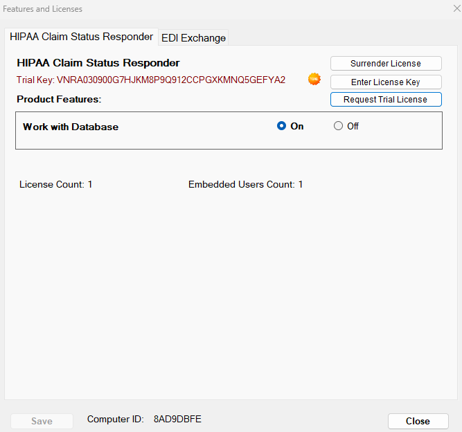 The "Features and Licenses" window provides different options to customize the application and add-ons. The "Features and Licenses" window provides different options to customize the application and add-ons.