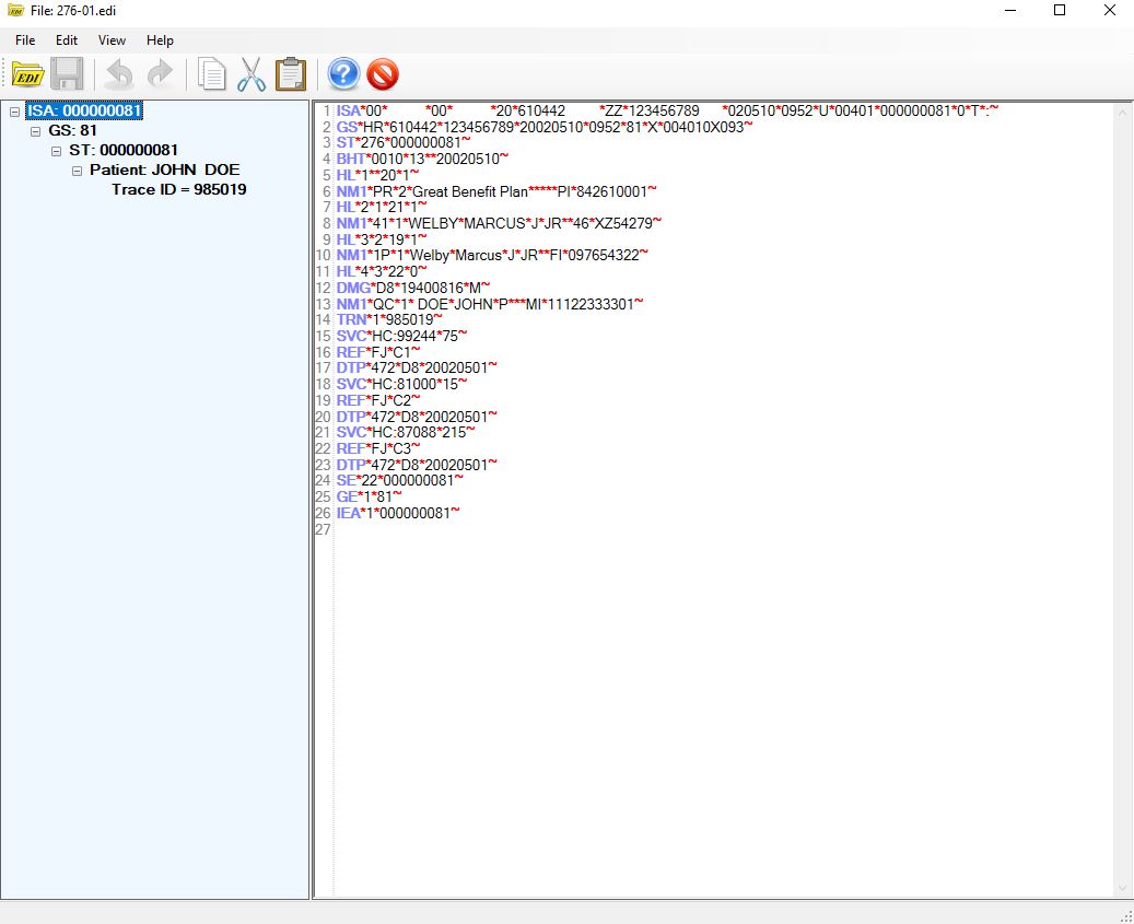 The "EDI Editor" window. The "EDI Editor" window.
