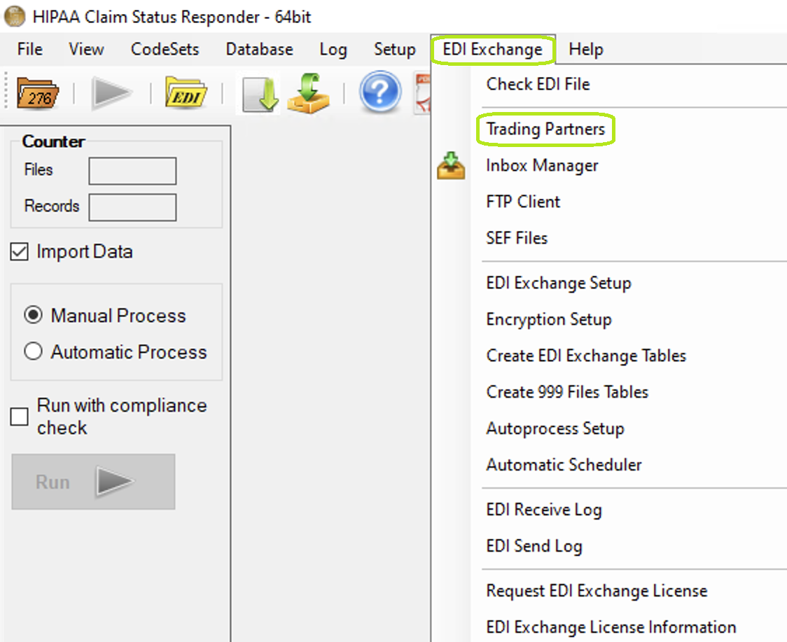 "Trading Partners" in "EDI Exchange" tab.