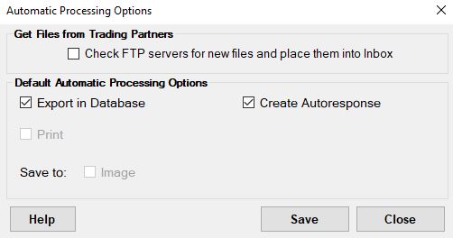 EDI Exchange Automatic Processing options.