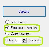 Click the "Capture" button with the "Foreground window" option selected to take a screenshot of whatever is open over everything else. Click the "Capture" button with the "Foreground window" option selected to take a screenshot of whatever is open over everything else.