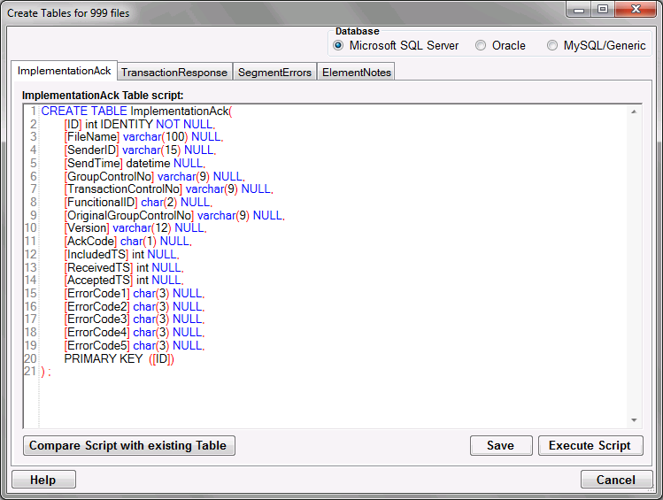 Create999Tables