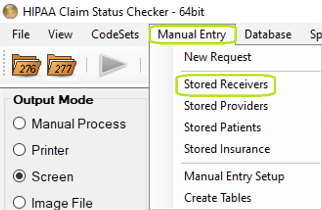 "Stored Receivers" under "Manual Entry" in the main menu.