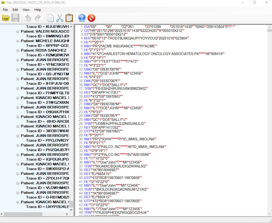 EDI file preview window. EDI file preview window.