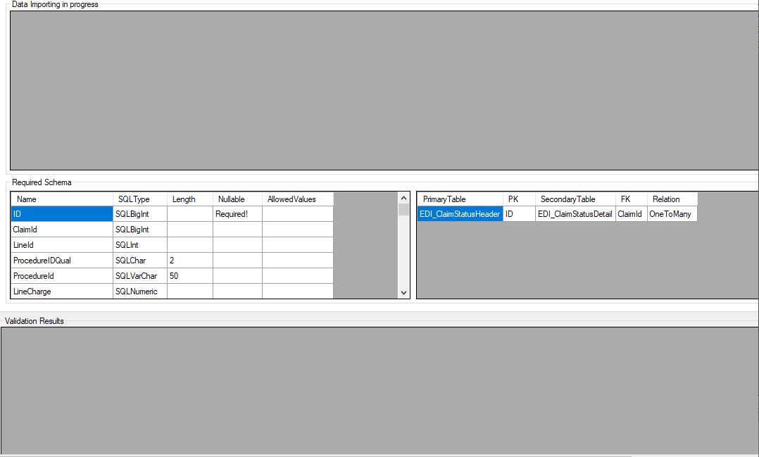 The data viewing boxes in the �Excel Import� window.