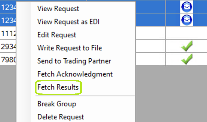 Fetch Results right-click menu option. Fetch Results right-click menu option.
