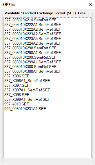 The "SEF Files" window.
