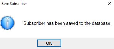 Saving the Subscriber information. Saving the Subscriber information.