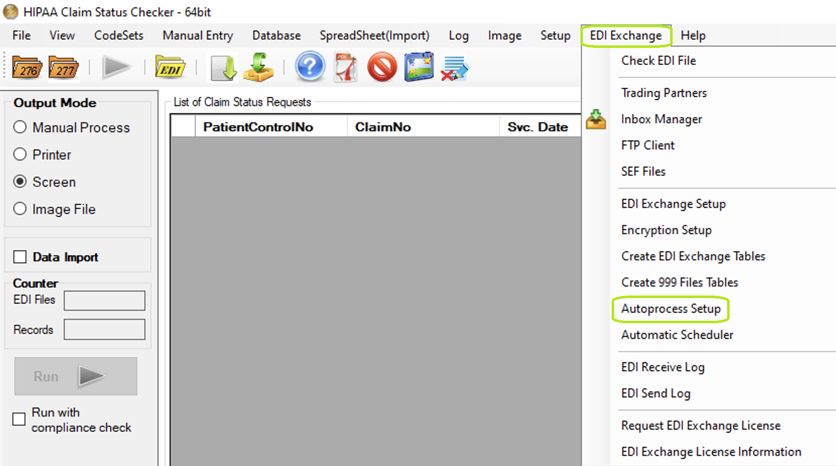 "Autoprocess Setup" option in the "EDI Exchange" menu. "Autoprocess Setup" option in the "EDI Exchange" menu.