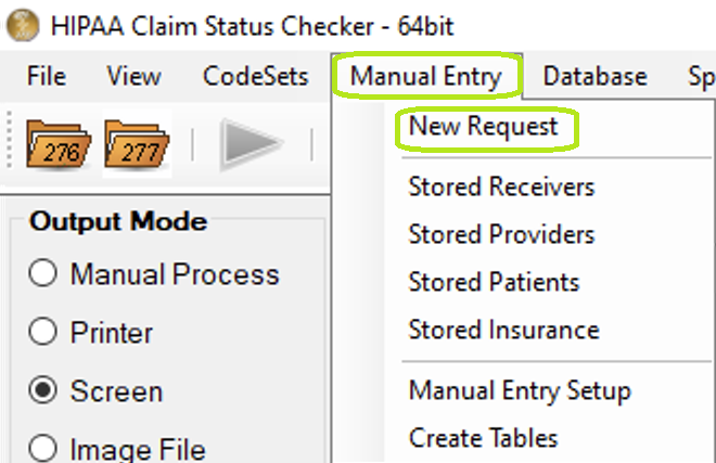 "New Request" in main menu bar. "New Request" in main menu bar.