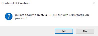 The "Confirm EDI Creation" pop-up. The "Confirm EDI Creation" pop-up.