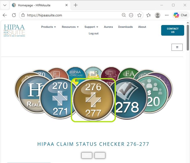 The Claim Status Checker 276-277 Icon in the HIPAAsuite website homepage. 