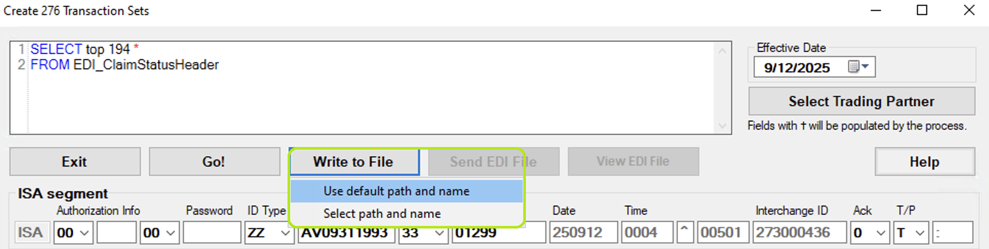 Write to File Button.
