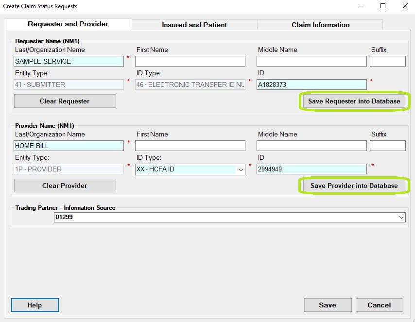 Filled receiver and provider tab. Save buttons are highlighted.