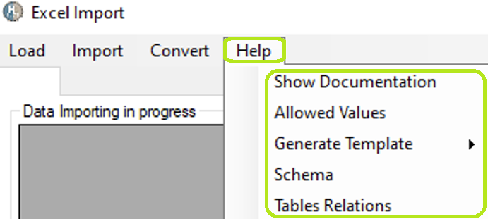 The �Help� tab options.