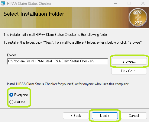 The "Installation Folder" window.