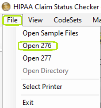 "Open 276" in main menu bar. "Open 276" in main menu bar.