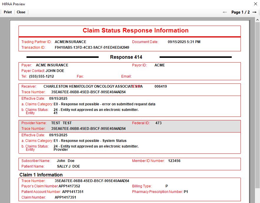 A claim image created from a database record.