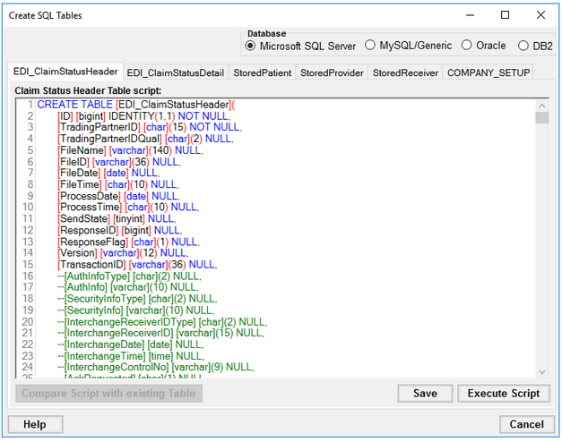 The "Table Creation" window. The "Table Creation" window.
