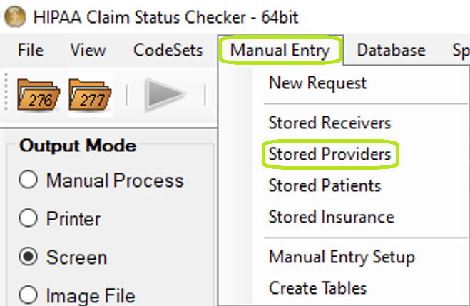 "Stored Providers" under "Manual Entry" in the main menu.