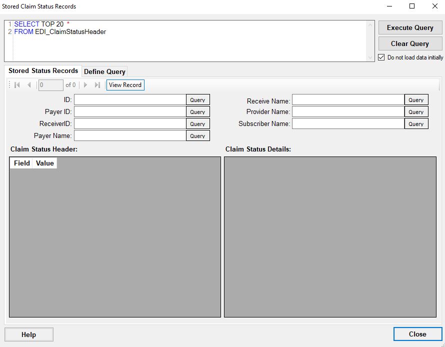 The "Stored Claim Status Records" window.